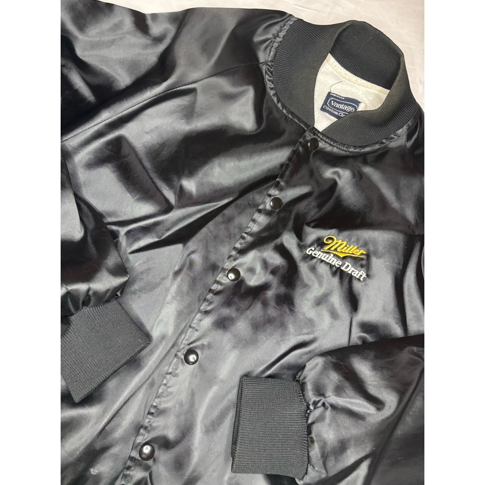 Vintage Vantage Miller Genuine Draft Nylon Snap Jacket‎ Black Large Made in USA